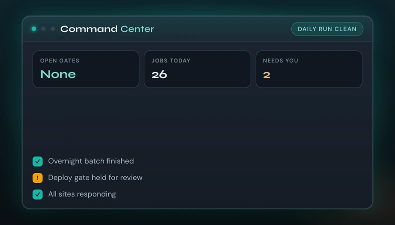 Creytix Command Center operator hub with status chips on dark chrome