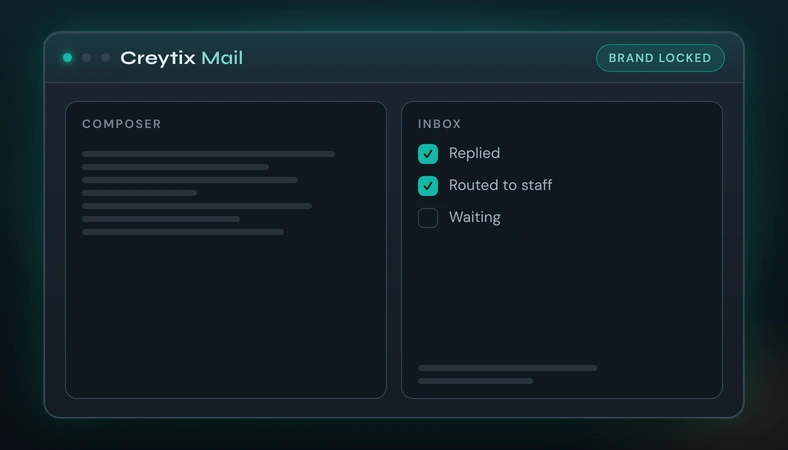 Creytix Mail composer and inbox split on the dark operator shell