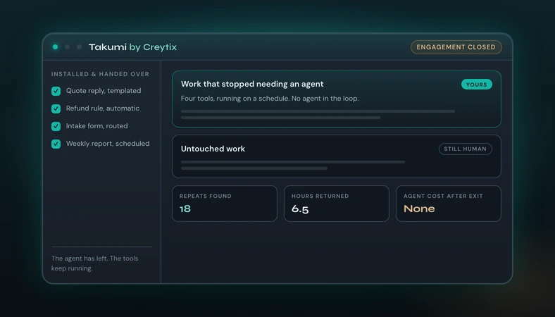 Creytix Takumi consultant panel stepping away from an installed deterministic tool
